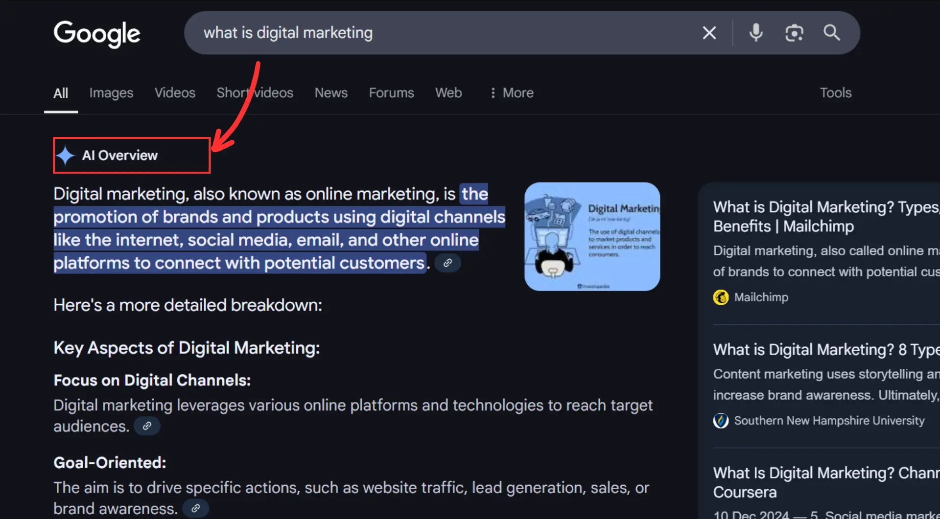 10 Digital Marketing Trends You Should Know About in 2025 9 Google search results page showing AI overview in action