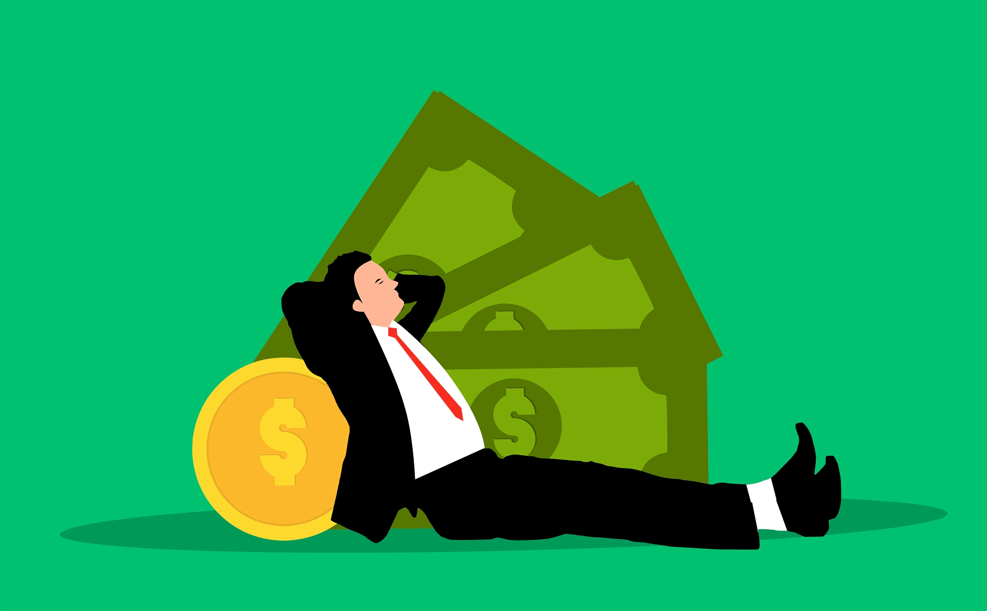 Can Affiliate Marketing Make You Rich in 2025? Here's the Real Math 1 Businessman relaxing with money and a house, signifying financial security.