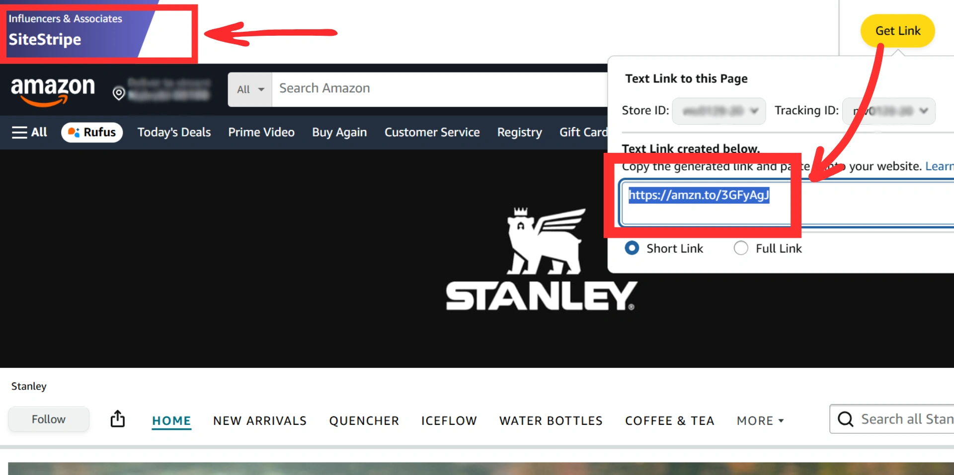 What Is Amazon Affiliate Marketing? How It Works and How to Actually Make Money 3 Screenshot showing how to generate amazon affiliate link for a product