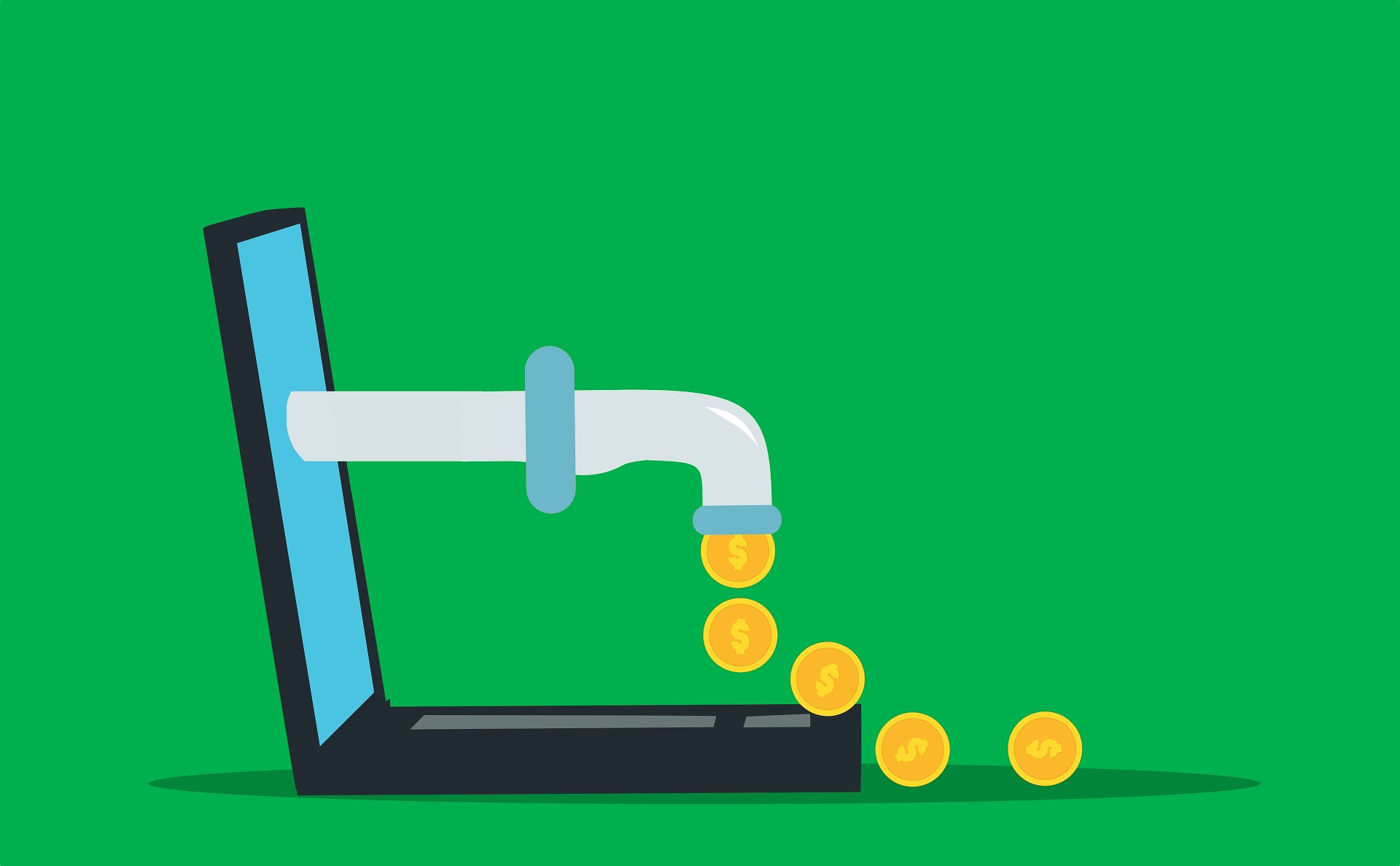What Is High Ticket Affiliate Marketing? A Beginner's Guide to Earning $500+ Per Sale 1 What Is High Ticket Affiliate Marketing: Laptop with a faucet dispensing coins, symbolizing online earnings.